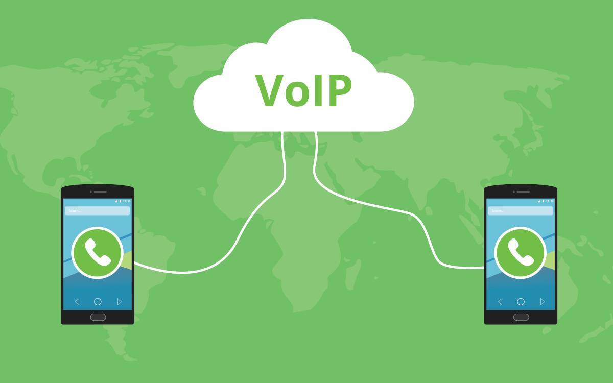 Cloud Labeled 'VoIP' Connected to Two Smart Phones