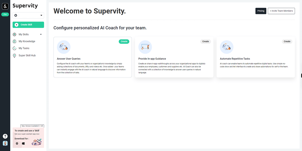 Welcome to Supervity App Screen