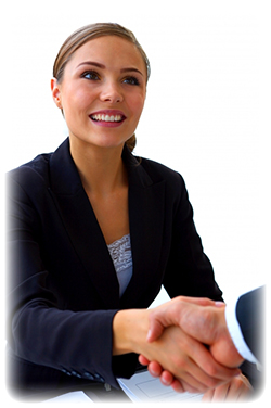 Woman shaking hands during an interview