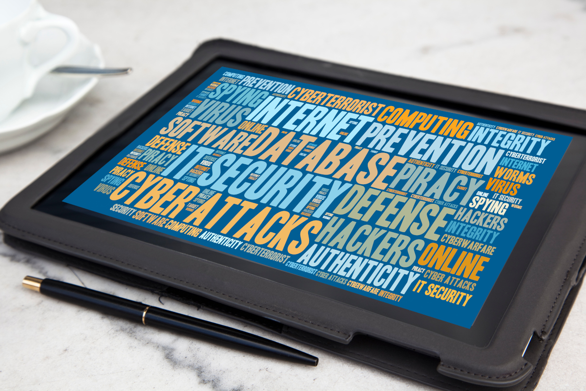 Tablet with Cyber Security Keywords