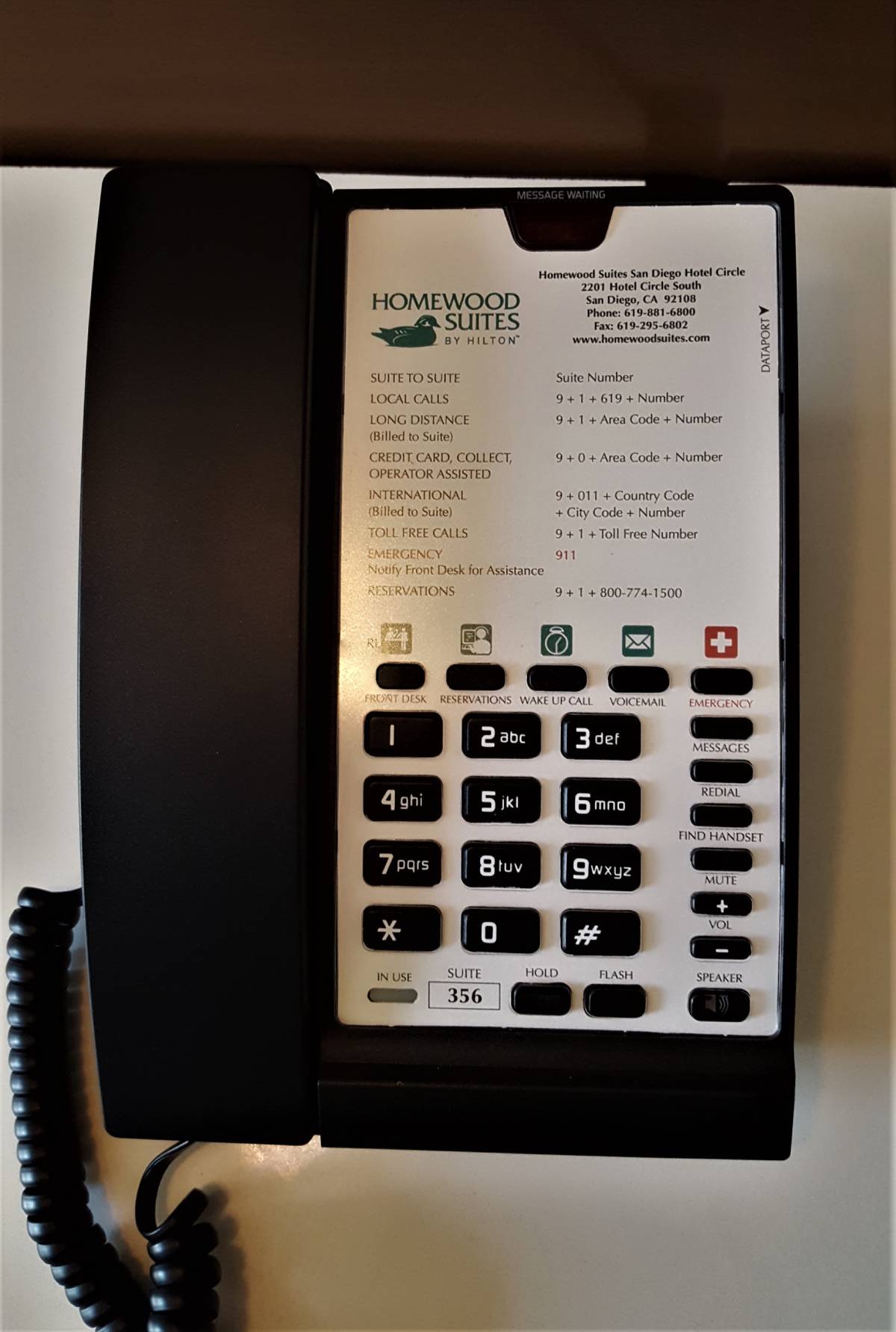 A VTech Phone in a HomeWood Suites Room